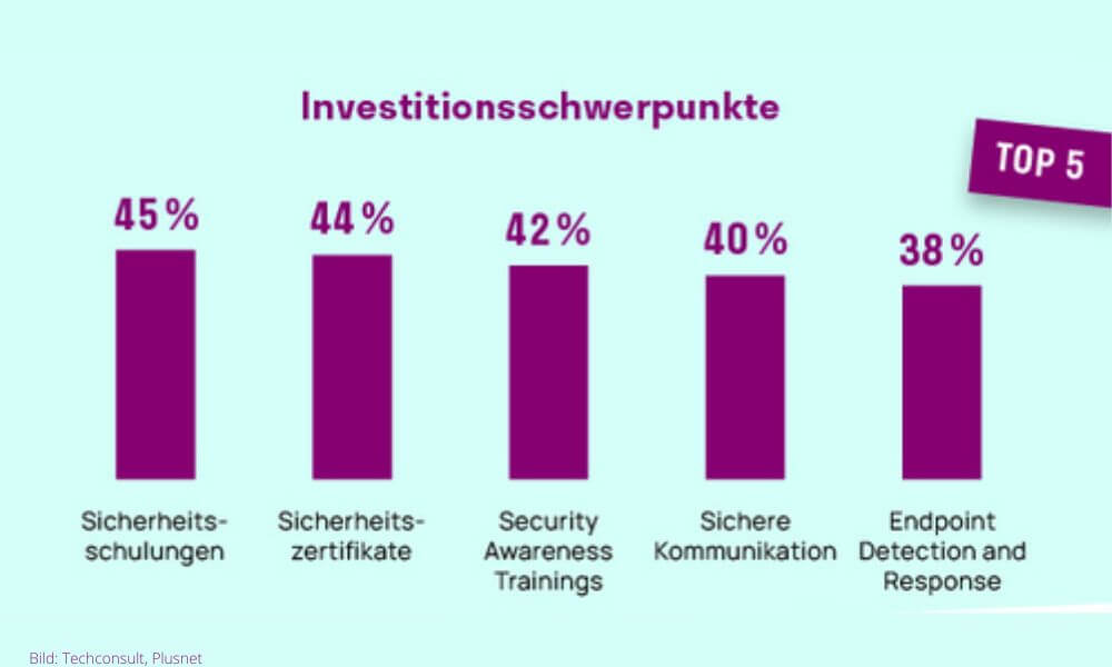 84 Prozent der Unternehmen wollen ihr Security-Budget erhöhen, im Durchschnitt um zehn Prozent. (Grafik: Techconsult, Plusnet)